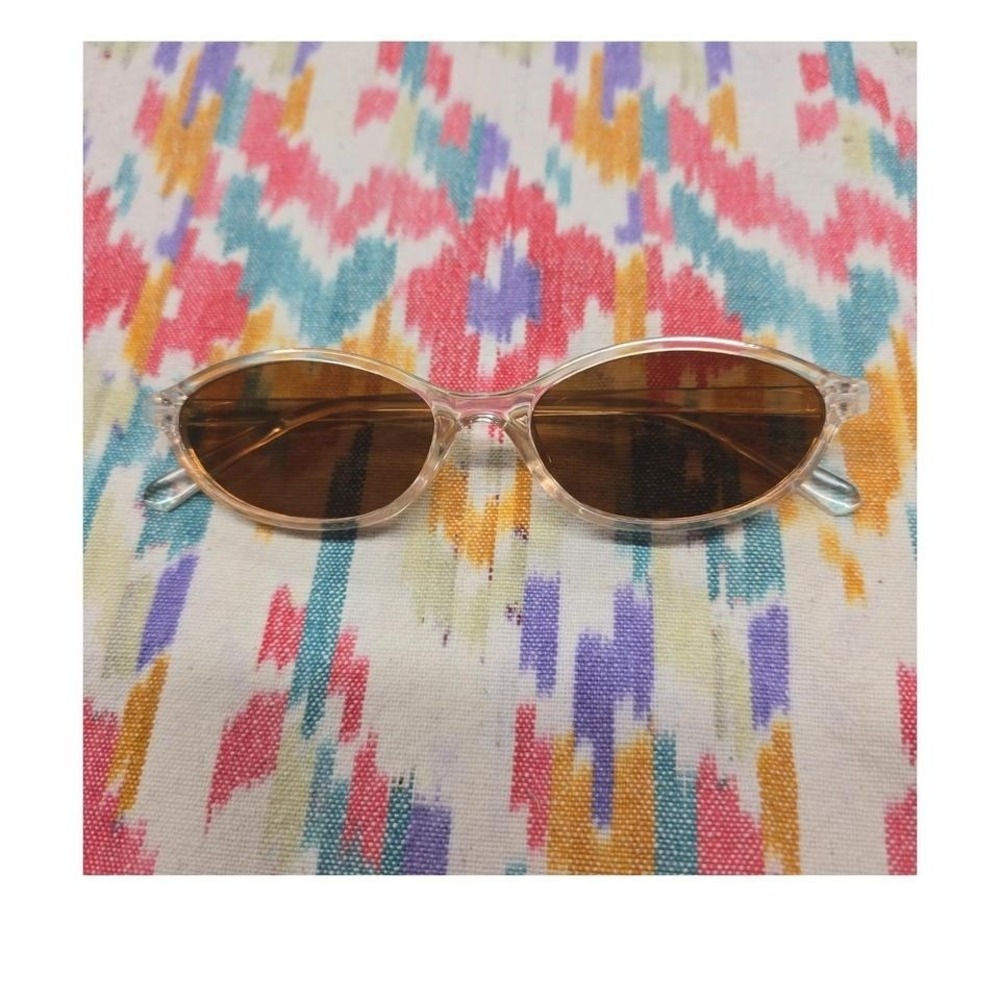New Clear Oval Sunglasses‎ Amber Tinted Lens Retro Vintage Style Eyewear